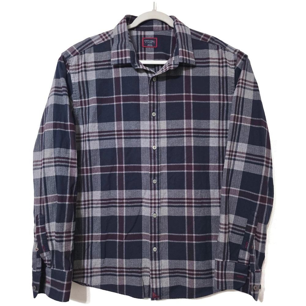 UNTUCKit Shirt Mens McLntyre XL Blue Plaid Flannel Long Sleeve Button Front